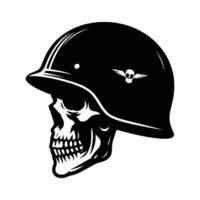 Skull wearing helmet silhouette illustration isolated on white background vector