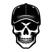 Skull with hat cap silhouette illustration isolated on white background vector