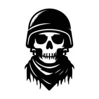 Skull wearing helmet silhouette illustration isolated on white background vector
