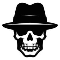 Skull with hat cap silhouette illustration isolated on white background vector