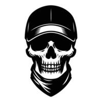 Skull with hat cap silhouette illustration isolated on white background vector