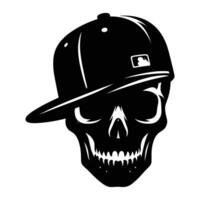 Skull with hat cap silhouette illustration isolated on white background vector