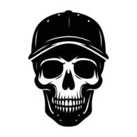 Skull with hat cap silhouette illustration isolated on white background vector