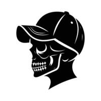 Skull with hat cap silhouette illustration isolated on white background vector