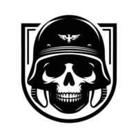 Skull wearing helmet silhouette illustration isolated on white background vector