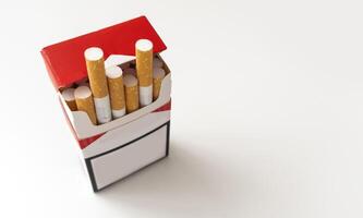 Open pack of cigarettes and a cigarette on a white background. photo