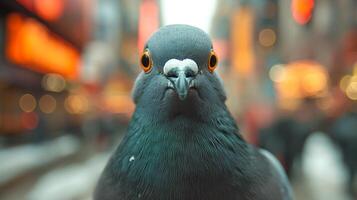 Pigeon that is looking at the camera, Chaffinch Through the Lens. Generated AI photo