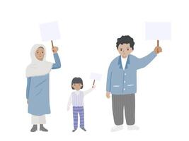 Hand drawn of campaigner diverse people with hand holding a blank sign in flat style. vector