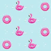 Colorful summer seamless pattern with inflatable rings. Blue and pink colors. vector