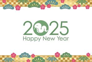 The Year 2025, The Year Of The Snake, Greeting Card Template Decorated With Japanese Vintage Patterns. vector
