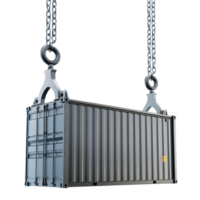 A container is hanging from a chain on transparent background. png