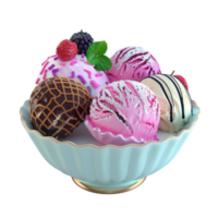 Ice cream in a bowl with berries and chocolate on transparent background. png