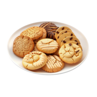 Cookie tray with different kinds of cookies on transparent background. png