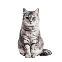 Gray tabby cat sitting and looking at the camera png