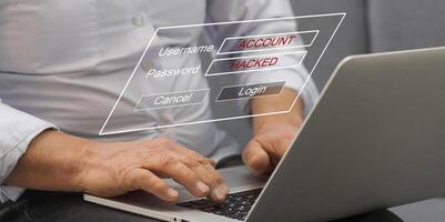 internet network security technology computer online system and spreading to global stolen personal data on computer with virtual screen interfaces. Cyber security concept photo