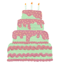 Four Tier Spatula Painted Birthday Cake with Pink Frosting and Three Candles png