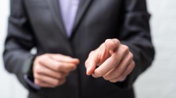 businessman touching an imaginary screen with clipping path isolated on white background photo