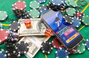 Casino online concept. Betting and gambling online idea. Play poker on internet photo