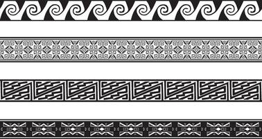set of seamless monochrome geometric Indian ornaments. Borders, frames, patterns of indigenous peoples of the Americas, Aztec, Maya, Incas. vector