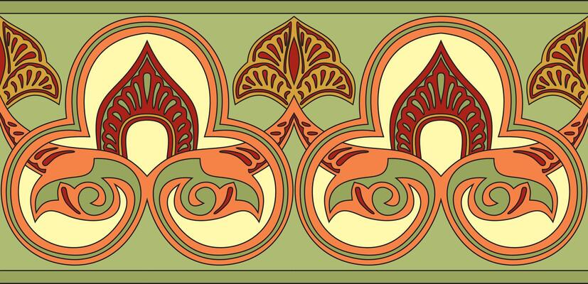 colored seamless oriental national ornament. Endless ethnic floral border, arab peoples frame. Persian painting