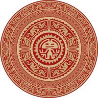 Native American round gold with red pattern. Geometric shapes in a circle. National ornament of the peoples of America, Maya, Aztecs, Incas. vector