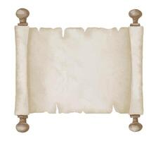 Old Parchment watercolor illustration. Drawing of Scrolls for text on isolated background. Painting with antique empty papyrus in pastel beige colors. Blank template for message vector