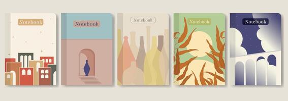 Notebook cover collection for school with colorful elements. Diary, album 2d page aesthetic artwork vector