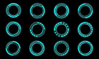 Set of sci fi blue circle user interface elements technology futuristic design modern creative on black background vector