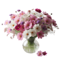 Vase with pink and white flowers on a transparent background png