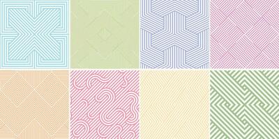Collection of seamless weave geometric patterns. Color endless striped textures - delicate backgrounds. Bright repeatable prints vector