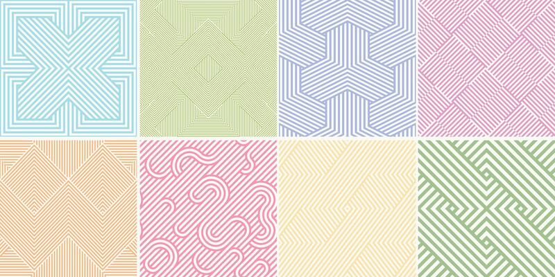 Collection of seamless weave geometric patterns. Color endless striped textures - delicate backgrounds. Bright repeatable prints