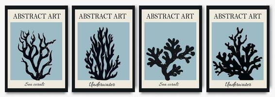 Creative concept of summer bright posters with coral cards or posters in minimal style. Matisse minimal style. Modern design template set in trendy geometric style vector
