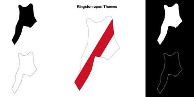 Kingston upon Thames blank outline map set vector