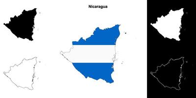 Nicaragua blank outline map set vector