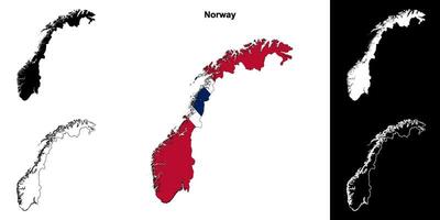 Norway blank outline map set vector