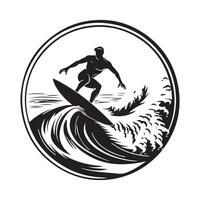 Surfer in action icon in black style isolated on white background. Surfing symbol stock image vector