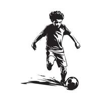 Little boy playing soccer. Child kicking football. Cute happy kid playing with a ball. vector