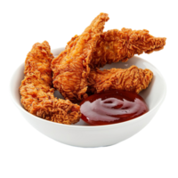 chicken nuggets in a bowl with ketchup on a transparent background Generative-AI png