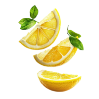 lemon slices with leaves on transparent background Generative-AI png