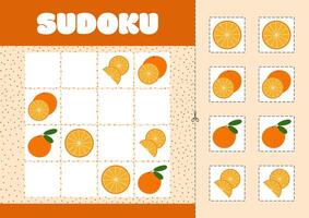 Sudoku with pictures of oranges. Children's logic puzzle game vector