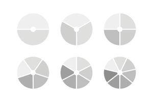 Circle division on 2, 3, 4, 5, 6, 7 equal parts. Round divided diagrams with two, three, four, five, six, seven segments. Set of infographic. Coaching tool. Wheel life blank diagram. vector