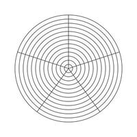 Coaching tool. Wheel of life template. Polar grid of 5 segments and 12 concentric circles. Circle diagram of lifestyle balance. Graphic blank polar graph paper. vector