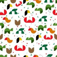 seamless pattern of colorful stylized icons of birds and animals of various shapes and sizes vector