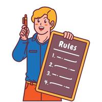 Cartoon illustration of a man explaining a list of rules vector