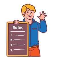 Cartoon illustration of a man explaining a list of rules vector