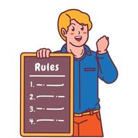 Cartoon illustration of a man explaining a list of rules vector