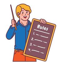 Cartoon illustration of a man explaining a list of rules vector