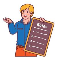 Cartoon illustration of a man explaining a list of rules vector