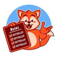 Illustration of Cute Fox Cartoon Character Holding Checklist and Rules vector