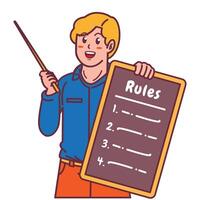 Cartoon illustration of a man explaining a list of rules vector